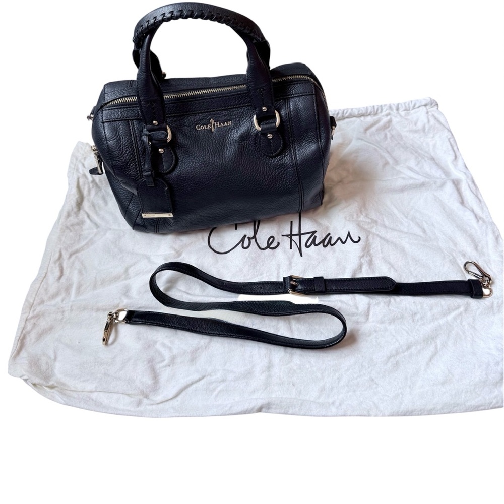 Cole Haan village satchel, pebbled black leather & blue interior EUC - Picture 3 of 12